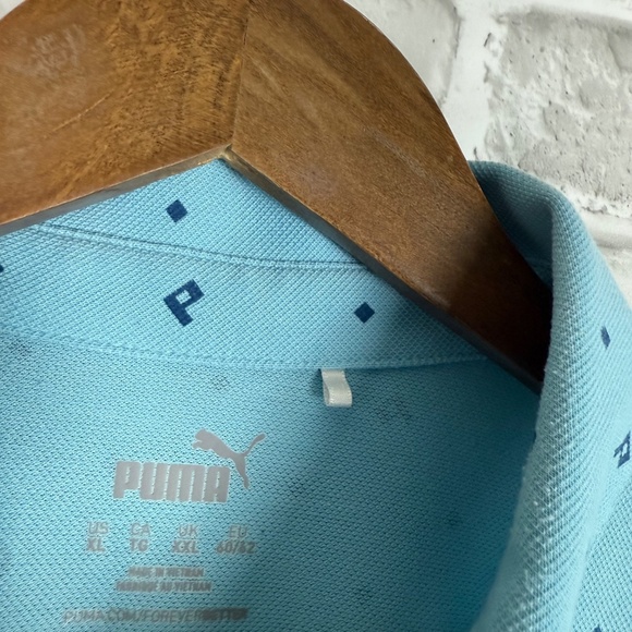 PUMA Golf Logo Argyle AOP Mint Blue Casual Collared Shirt Mens XL - Picture 3 of 6